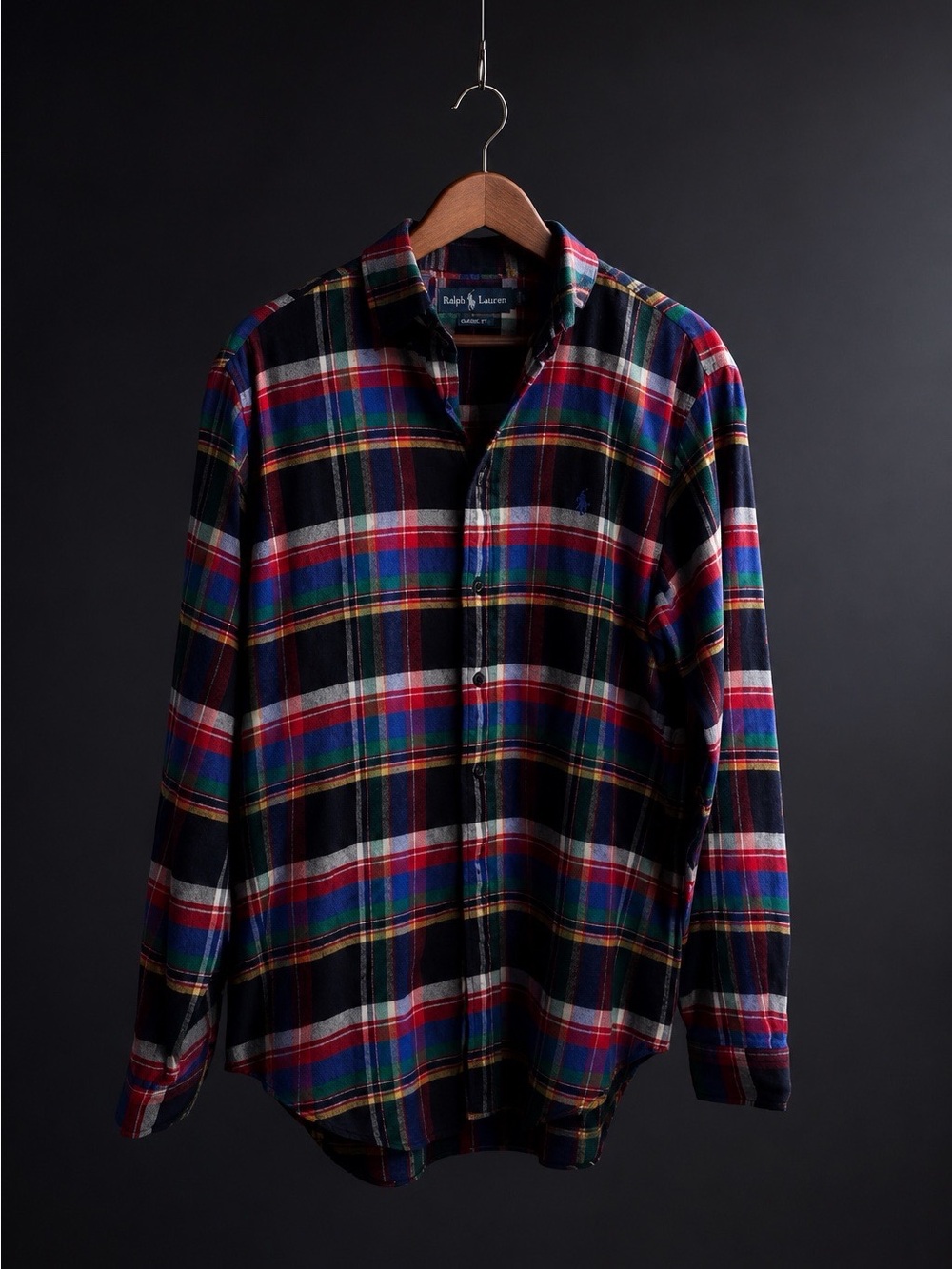 Ralph Lauren Black Multicolor Plaid Long Sleeve Button Down Flannel